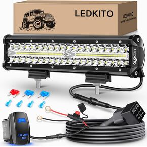 12 inch LED Light Bar Kit with 5 Pin Rocker Switch Wiring Harness Triple Row Flood Spot Combo Off Road Driving Fog Lights LED Bar Work Lights for Trucks UTV ATV Tractor Golf Cart