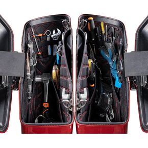 Wsays Upgraded Saddlebag Liners with 4 Side Tool Pockets Inserts Red Thread Organizers Bag Non-Stretched Compatible with Harley Touring 2014-2023 Factory Saddlebag Non-Tapered Black