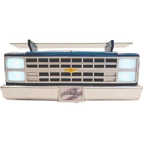 1985 Chevrolet C10 Truck Wall Shelf, Skyline Blue, 19.30x5.70x8.10 inches, Tempered Glass, Battery Powered LED Headlights, Car Enthusiast Gift, Classic Truck Decor, Chevy Collector Item