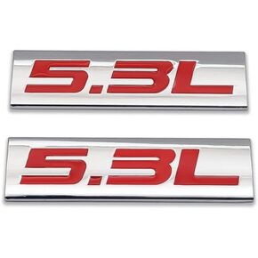 2Pc Set Chrome 5.3L Engine Race Motor SWAP Emblem Badge Trunk Hood Door (Black Red)