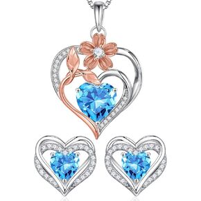 Iefil Birthstone Necklace and Birthstone Earrings Set