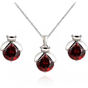 Crystalline Azuria Ladybugs Zirconia Crystals Set Pendant Necklace Stud Earrings 18K White Gold Plated for Women