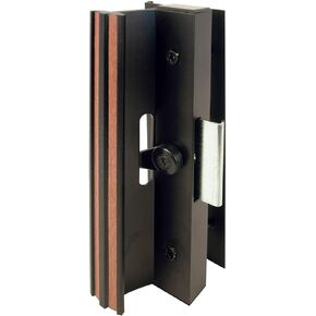 Prime-Line C 1190 Sliding Glass Door Pull Handle, 6-1/2 In. to 6-5/8 In. Hole Centers, Black Diecast Supports, Wood Handle (Single Pack)