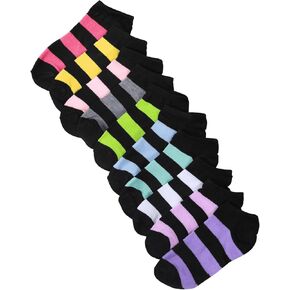 OYOANGLE Women's 10 Pairs Striped Print Ankle Socks Set Breathable Soft Everyday Socks Gifts