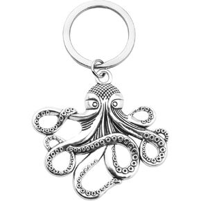 BEKECH Sea Jewelry Octopus Keychain Black Eyed Squid Octopus Charm Keychain Sea Animal Jewelry Pirate Accessory Gift