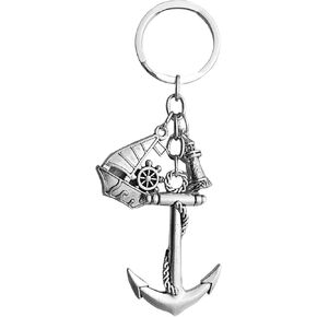 OnlyYou.X Anchor Keychain with Key Ring Anchor Rudder Style Key Chain Tag For Keys Backpacks and Luggage Metal Silver