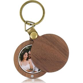 Couples Photo Keychain blank,Matching Picture Keychains, DIY Wooden Personalized Key Chain for Boyfriend Men Women (Picture Keychain Round)