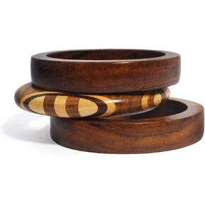 Pure Hands Chunky Wooden Bracelet Set for Women | 2.6 Inches (Set of 3)