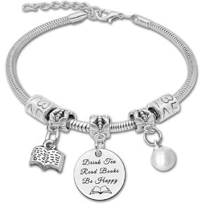 Book Lovers Gifts for Women for Readers Book Lovers Bracelet Tea Lovers Gifts for Women Book Jewelry Birthday Gifts for Sister Coworker Friendship Gifts for Reader Reading Club Gifts Book Themed Gifts Reading Gifts