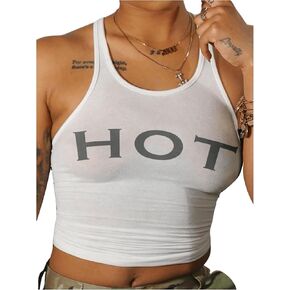 Women's Letter Print Sleeveless Tank Top Scoop Neck Slim Fit Crop Tops Shirts