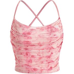 Verdusa Women's Sleeveless Tie Dye One Shoulder Ruched Side Draped Cami Crop Top