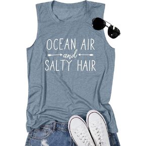 Ocean Air and Salty Hair Tank Top Women Beach Tanks Funny Cruise Summer Sleeveless Family Vacation Vest Shirts