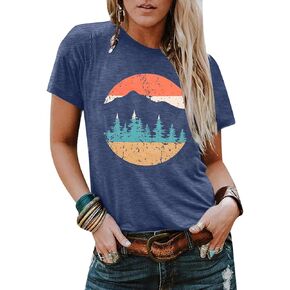 Women Nature Camping Mountain Shirt Graphic Tees Adventure Wild Outdoor T-Shirt Casual Vintage Hiking Tops