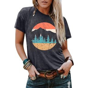 Women Nature Camping Mountain Shirt Graphic Tees Adventure Wild Outdoor T-Shirt Casual Vintage Hiking Tops