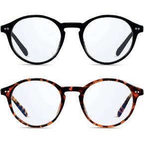 ANDWOOD Blue Light Blocking Glasses Women Men Computer Small Face Frame Bluelight Blocker Teens Round Frame 2 Pack Black Tortoise