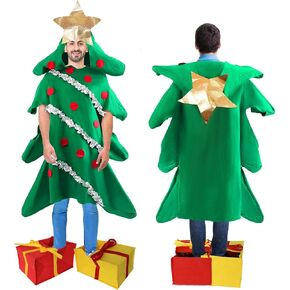 Christmas Tree Costume for Adult Women Christmas Tree Dress Cosplay Outfits with Shoe Covers Onesie Xmas Tree Costume