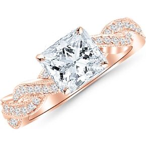 1 Carat 14K White Gold Vintage Eternity Love Twisting Split Shank Princess Cut Diamond Engagement Ring With Milgrain (0.75 Ct I Color VS2 Clarity Center Stone)