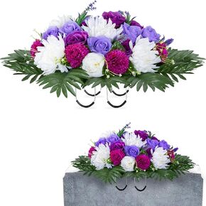 XONOR Artificial Cemetery Flower Saddles for Graves, Cemetery Memorial Flowers for Outdoor Tombstone Headstone Decorations, Lily Rose Gerbera Flowers Saddle (Orange Lily)