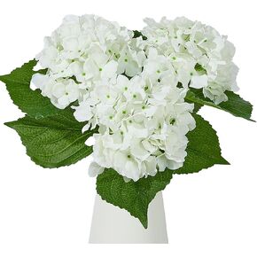 25 Inch Hydrangea Artificial Flowers, Real Touch Hydrangea Fake Flowers Large Faux White Hydrangea Flowers with Stems for Home Wedding Table Centerpieces Party Decoration 3 PCS