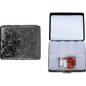 Set of 2 Metal-Plated Weekly (7-Day) Pill Box Case & Portable Medicine Organizer (Gunmetal Victorian)