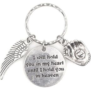 I Will Hold You in My Heart Until I Hold You in Heaven Angel Wing Memorial Loss of Loved One Bat Ball Team Sports League Bases Home Run Coach Player Fan Baseball Softball Mitt Glove Keychain 115A