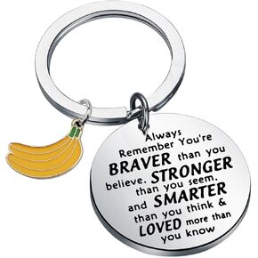 BNQL Banana Keychain Banana Lover Gifts Banana Themed Gifts Fruit Keychain Inspirational Gifts You Are Braver Stronger Smarter Loved Than You Think (silver)