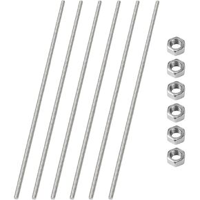 M4 x 400mm/16-Inch Fully Threaded Rod & Studs, 304 Stainless Steel Right Hand Threads Rods, M4-0.7 Thread Pitch for Beaded Garden Stake Rods 6 Pack【with Nuts】