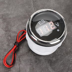 Voltage Gauge Battery Voltmeter 2in LED Digital Display Voltmeter, IP67 Waterproof Voltage Gauge Smart Alarm Voltage Gauge Universal for Boat Automotive Solid 316 Stainless Steel (Black)