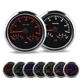 WATERWICH 85mm 7 Colors 3 in 1 Meter Tachometer 6000 RPM + Oil Pressure Gauge 0-150PSI + Water Temperature Gauge 100°F-250°F (Black Plate Silver Cover)