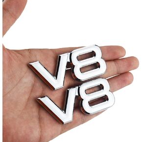 2x Metal V8 Emblem 3D Truck Car Badge Emblem Sticker Self-Adhesive Auto Universal Car Accessories (Chrome)