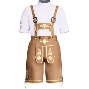 Men's Lederhosen Costume Oktoberfest Costume Set – German Bavarian Lederhosen for Halloween