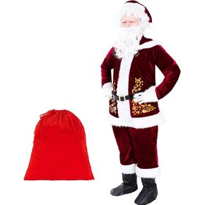 Santa Suits for Men Christmas Santa Suit 10pcs Christmas Deluxe Costumes Santa Cosplay Outfit for Christmas Party