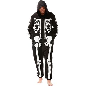 Skeleton Onesie Adult Men Costume Halloween Pajamas Plus Size Cozy Jumpsuit Unisex Outfit for Men’s Cosplay Party