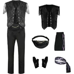 Men's Fringe Leather Vest Cowboy Costume Vest Sleeveless Jacket Bandana Gloves Set Adult Tassel Outwear