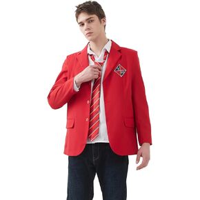 RBD Rebelde School Uniform for Men, Red Back to School Outfit Adult Costume Halloween Cosplay Suit with Shirt Jacket Tie