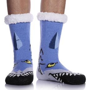 LINEMIN Mens Warm Slipper Socks Soft Cozy Fuzzy Fleece-Lined Winter Non Slip Indoor Christmas Socks