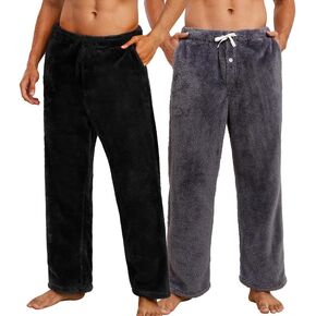Vulcanodon 2 Pack Mens Plush Warm Pajama Pants, Fluffy Soft Fleece Sleep Pant with Pockets Lounge Pj Bottoms for Men