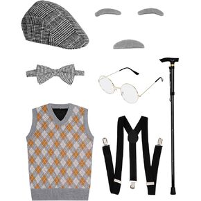 Old Man Costume for Kids 100 Days of School Costumes for Boys Halloween Kit Grandpa Cosplay Dress up Outfit Set