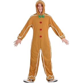 Christmas Adults Kids Gingerbread Man One Piece Costume Buttons Bow Hooded Long Sleeve Party Cosplay Jumpsuit in Kuwait