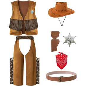 Kids Boys Cowboy Halloween Costume Dress Up Party Cosplay with Bandana Cowboy Hat