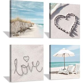 the stream design Bedroom Canvas Beach Wall Art: Bathroom Living Room Pictures Ocean Theme Painting Wall Decor 4 Panel Blue Coastal Prints Sea Scene Artwork Decorations for Home Office