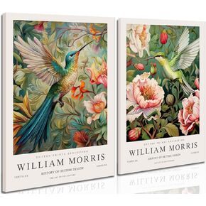 Dytila William Morris Wall Art Set of 2 - Vintage Flower Botanical Pictures Wall Decor Bird Aesthetic Paintings, Canvas Prints for Bedroom Living Room, Hallway, Home Office Decor 16x24 in Framed