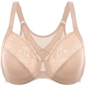 DELIMIRA Women's Front Closure Bras Posture Full Coverage Plus Size Lace Underwire Unlined Bra