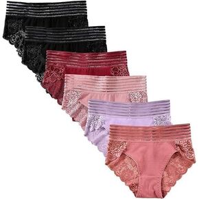 Lace Sexy Undies for Women Stretch Full Coverage Control High Waist Cheeky Top Panties 6 Pack S-4XL