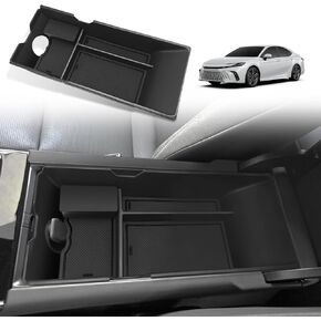 منظم وحدة التحكم المركزية Muslogy متوافق مع ملحقات Toyota Camry LE SE XLE XSE لعام 2025، صندوق تخزين متوسط ​​مع حامل عملات قابل للإزالة، صينية إدخال ملحقات ثانوية داخلية (أسود)