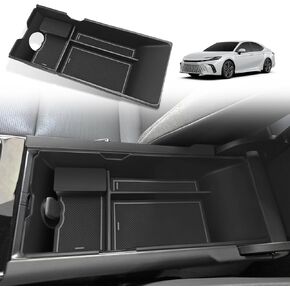 Muslogy Center Console Organizer Compatible with 2025 Toyota Camry LE SE XLE XSE Accessories Middle Storage Box with Removable Coin Holder Insert Tray Interior Secondary Accessories (Black)