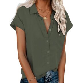 Zeagoo Womens Button Down Shirts Cap Sleeve V Neck Work Business Casual Summer Blouses Tops