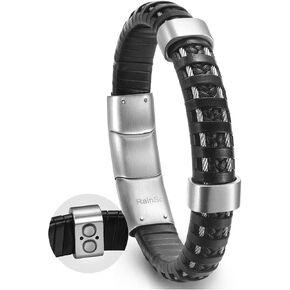 RainSo Men's Leather Magnetic Bracelets Attractive Design Bangle Handsome Wristband for Men with Gift Box Adjustable