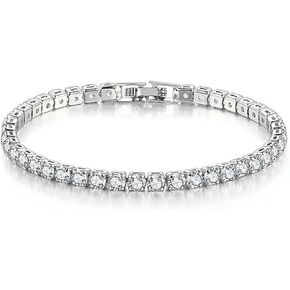 SDA Iced Out Diamond Tennis Chain Bracelets 3.0mm/4.0mm Round 5A Cubic Zirconia Stainless Steel Water Proof Never Fade Bracelets for Women and Men