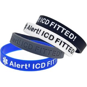 4Pcs Medical Alert ICD Fitted Silicone Bracelet, Adult Men and Women Outdoor Sports Elastic Wristband